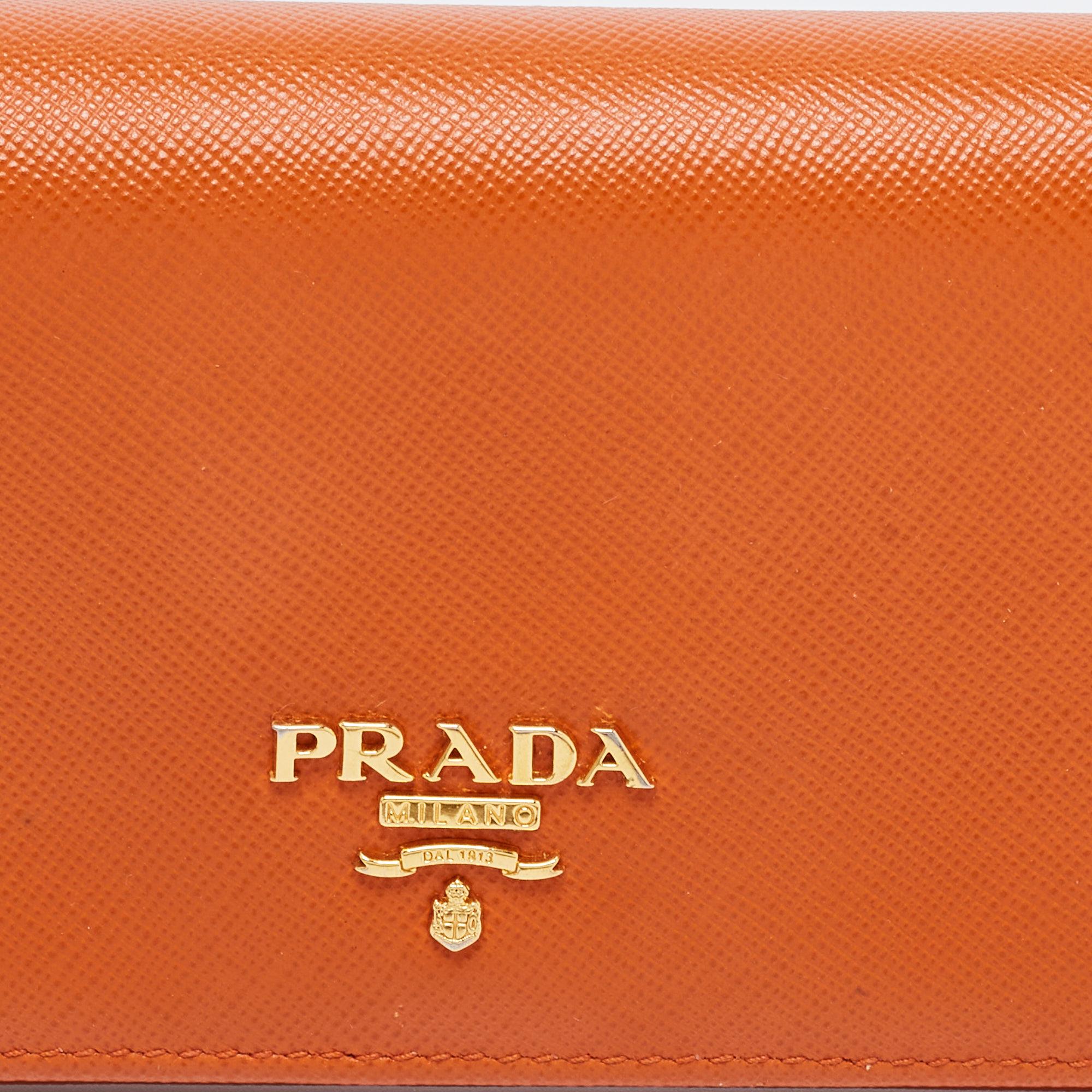 Prada Orange Saffiano Metal Leather Flap Continental Wallet 5