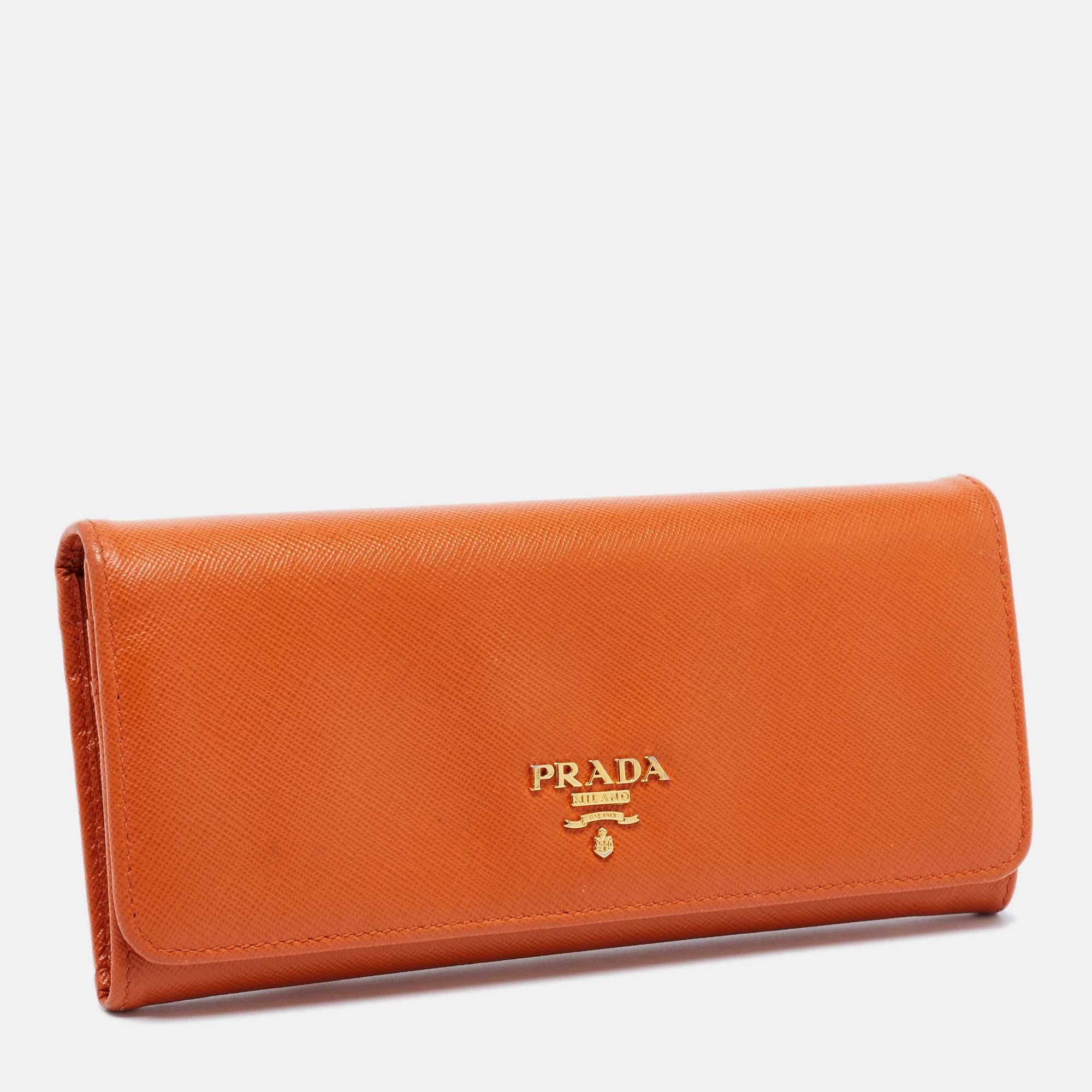 orange prada wallet
