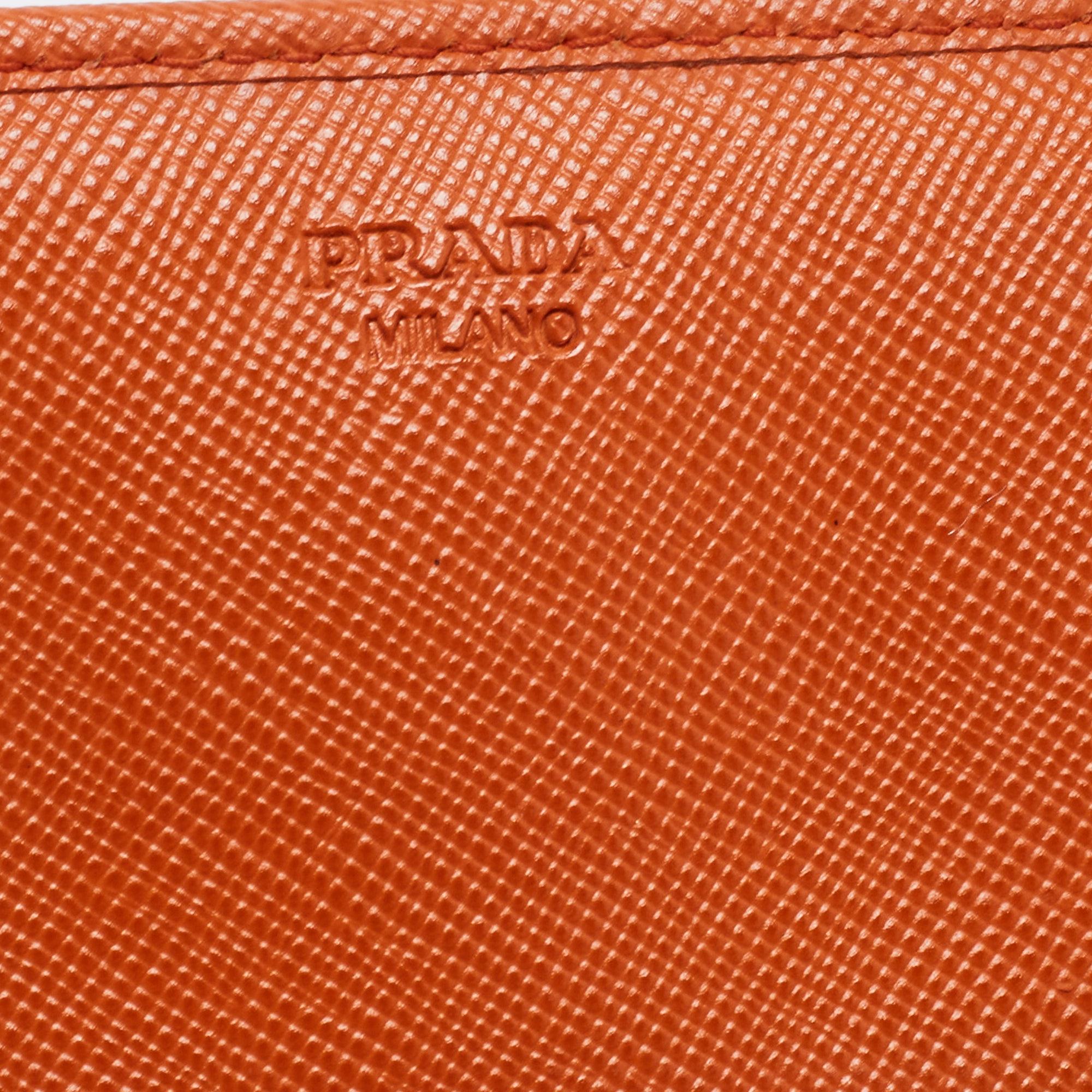 Prada Orange Saffiano Metal Leather Flap Continental Wallet 1