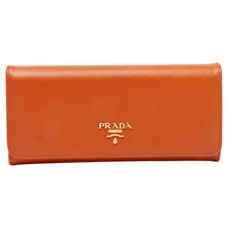 Prada Orange Saffiano Metal Leather Flap Continental Wallet For Sale at  1stDibs