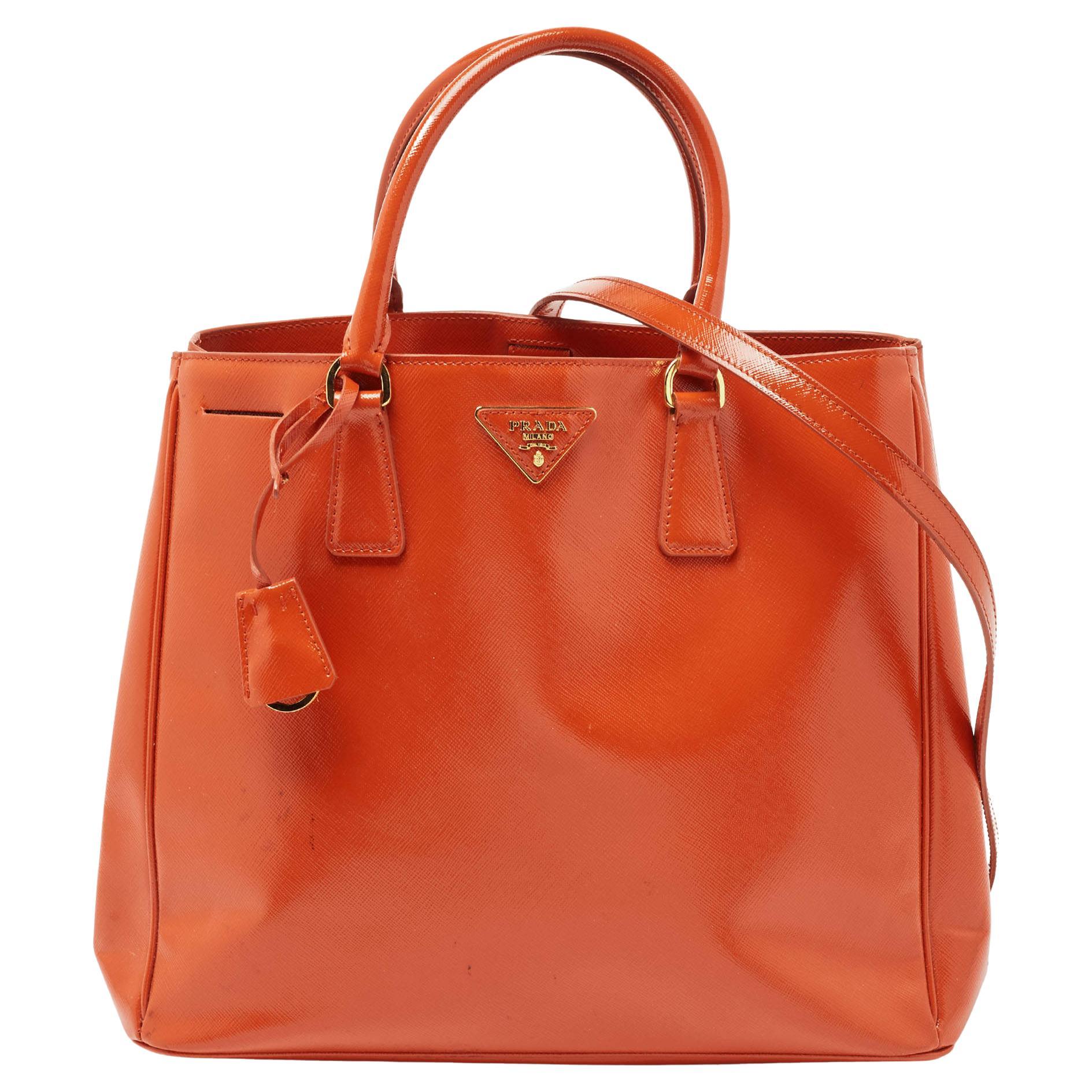 Prada Orange Saffiano Patent Leather Gardener's Tote