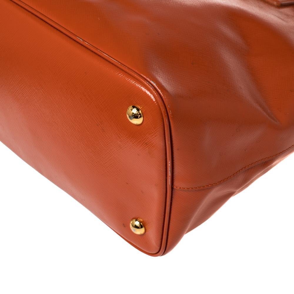 Women's Prada Orange Saffiano Patent Leather Tote Bag