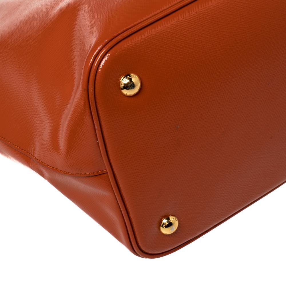 Prada Orange Saffiano Patent Leather Tote Bag 1