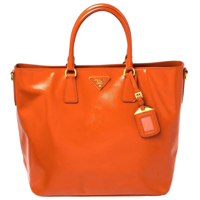 Prada Orange Saffiano Patent Leather Tote Bag at 1stDibs | prada tote  orange, prada orange tote bag, prada orange bag