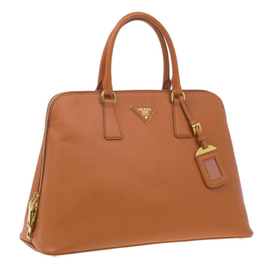 Women's Prada Orange Saffiano Small Double-Handle Trapezoid Tote