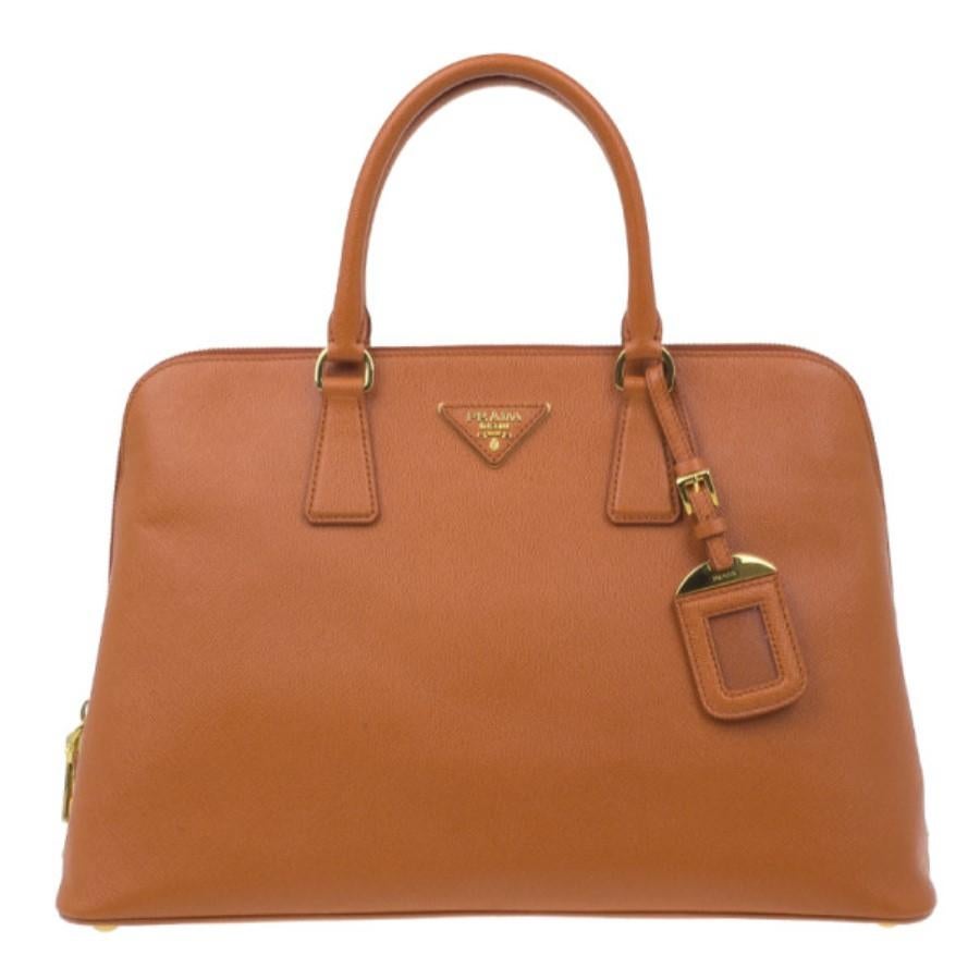 Prada Orange Saffiano Small Double-Handle Trapezoid Tote