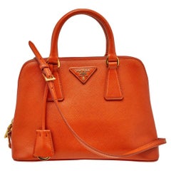 Prada Orange Saffiano Vernic Leather Small Promenade Crossbody Bag