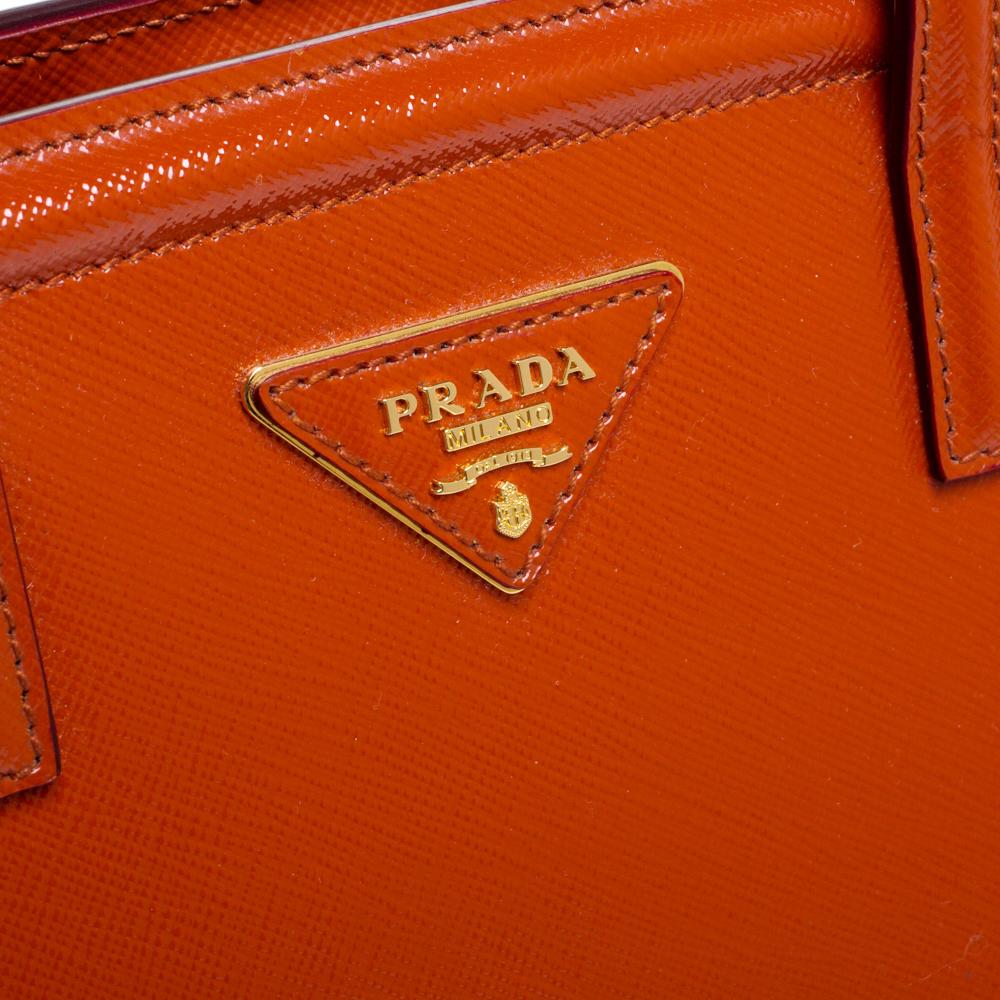 Prada Orange Saffiano Vernice Leather Parabole Tote 3