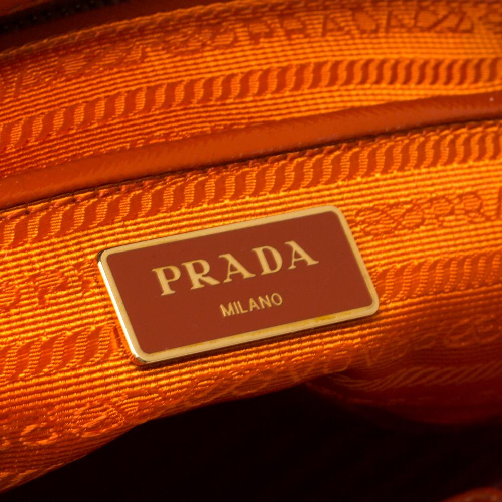 Prada Orange Saffiano Vernice Leather Parabole Tote 1