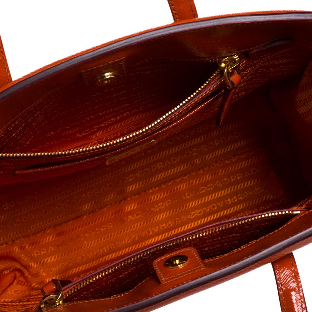 Prada Orange Saffiano Vernice Leather Parabole Tote 2