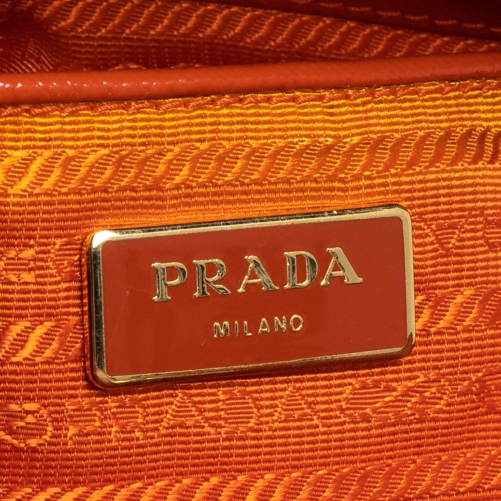 Prada Orange Saffiano Vernice Leather Tote 2