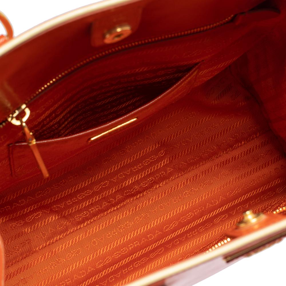 Prada Orange Saffiano Vernice Leather Tote 4