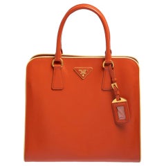 Prada Orange Saffiano Vernice Leather Tote
