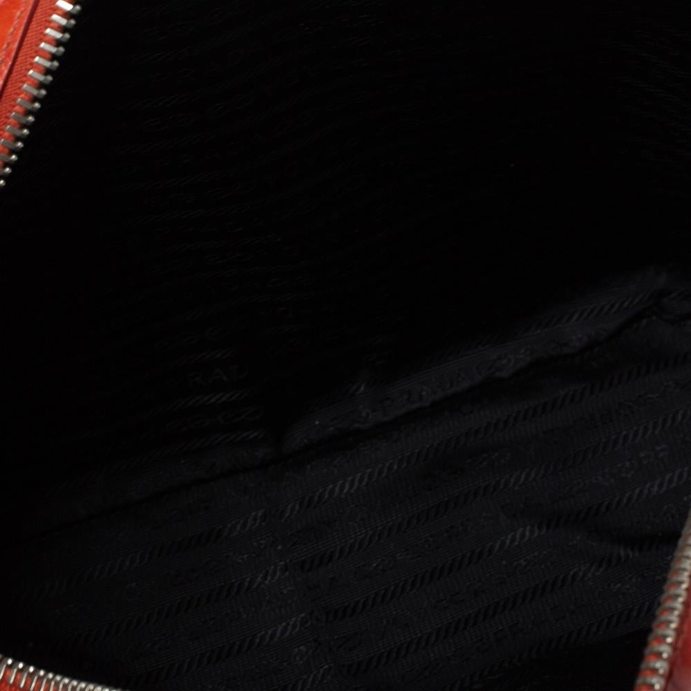 Prada Orange Shine Croc Embossed Leather Bauletto Satchel 1