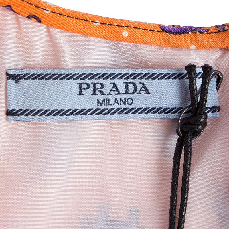 Robe de cocktail sans manches Prada en soie orange à imprimé éléphant, taille 44 Pour femmes en vente