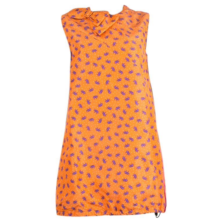 PRADA orange silk ELEPHANT PRINT Sleeveless Cocktail Dress 44 For Sale ...