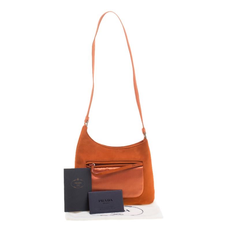 Prada Orange Suede and Satin Shoulder Bag 4