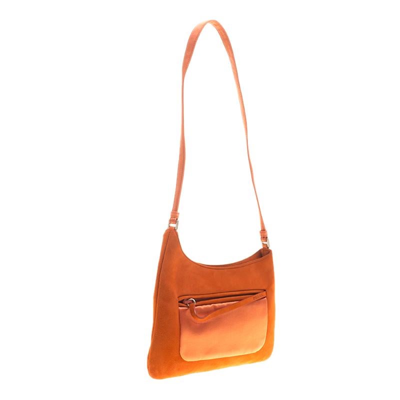 Prada Orange Suede and Satin Shoulder Bag In Good Condition In Dubai, Al Qouz 2