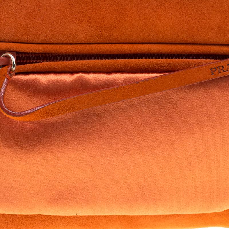 Prada Orange Suede and Satin Shoulder Bag 1