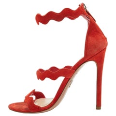 Prada Orange Suede Ankle Strap Sandals Size 38