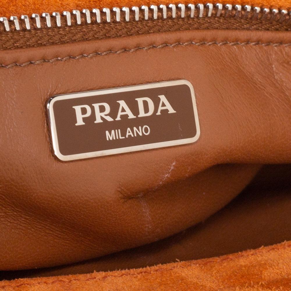 Prada Orange Suede Lock Flap Chain Shoulder Bag 3