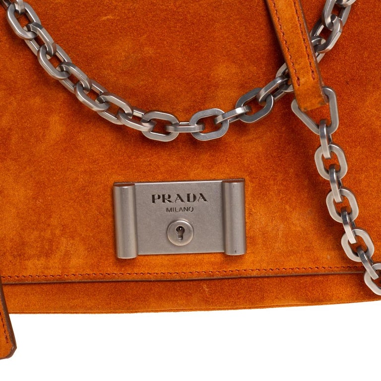 Prada Orange Suede Lock Flap Chain Shoulder Bag at 1stDibs