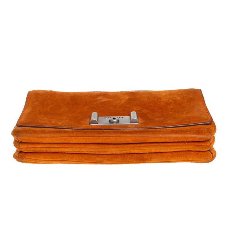 Prada Orange Suede Lock Flap Chain Shoulder Bag at 1stDibs