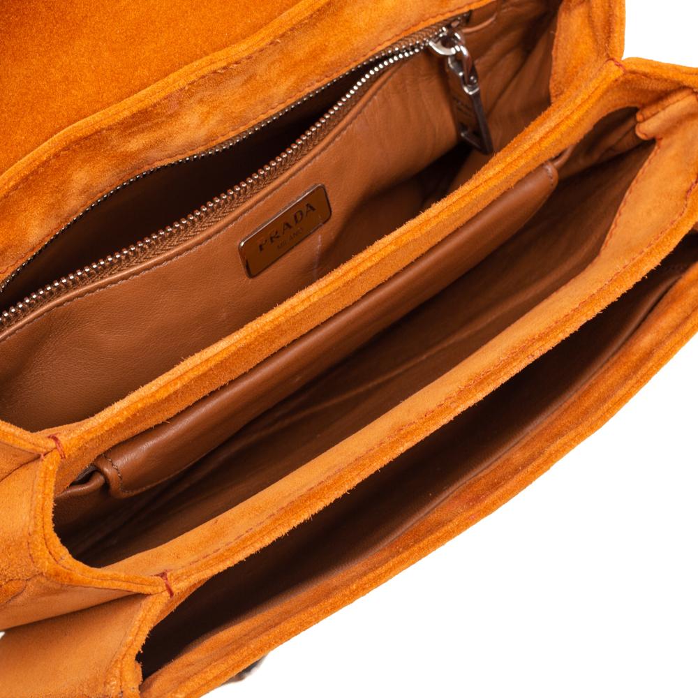 Prada Orange Suede Lock Flap Chain Shoulder Bag 1