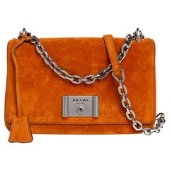 Prada Orange Suede Lock Flap Chain Shoulder Bag