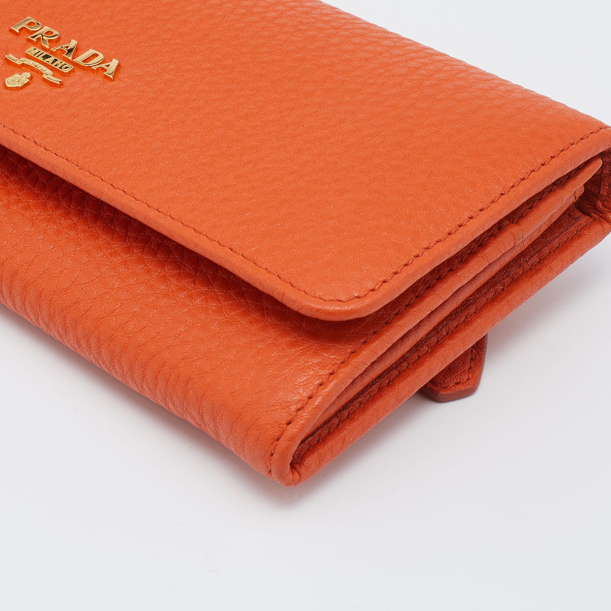 Prada Orange Vitello Daino Leather Flap Continental Wallet 1