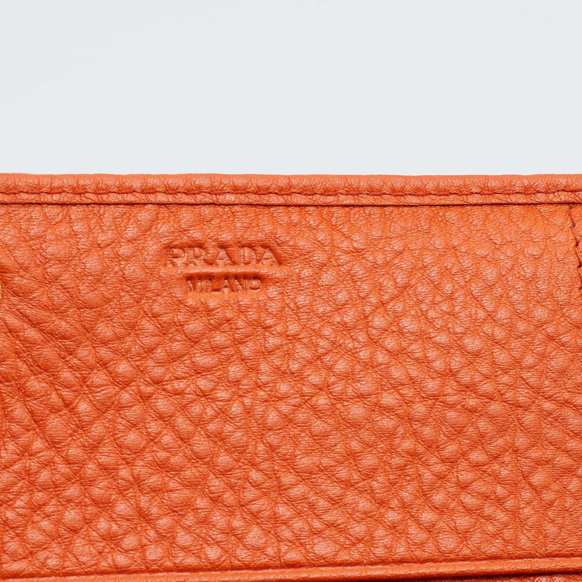 Prada Orange Vitello Daino Leather Flap Continental Wallet 2