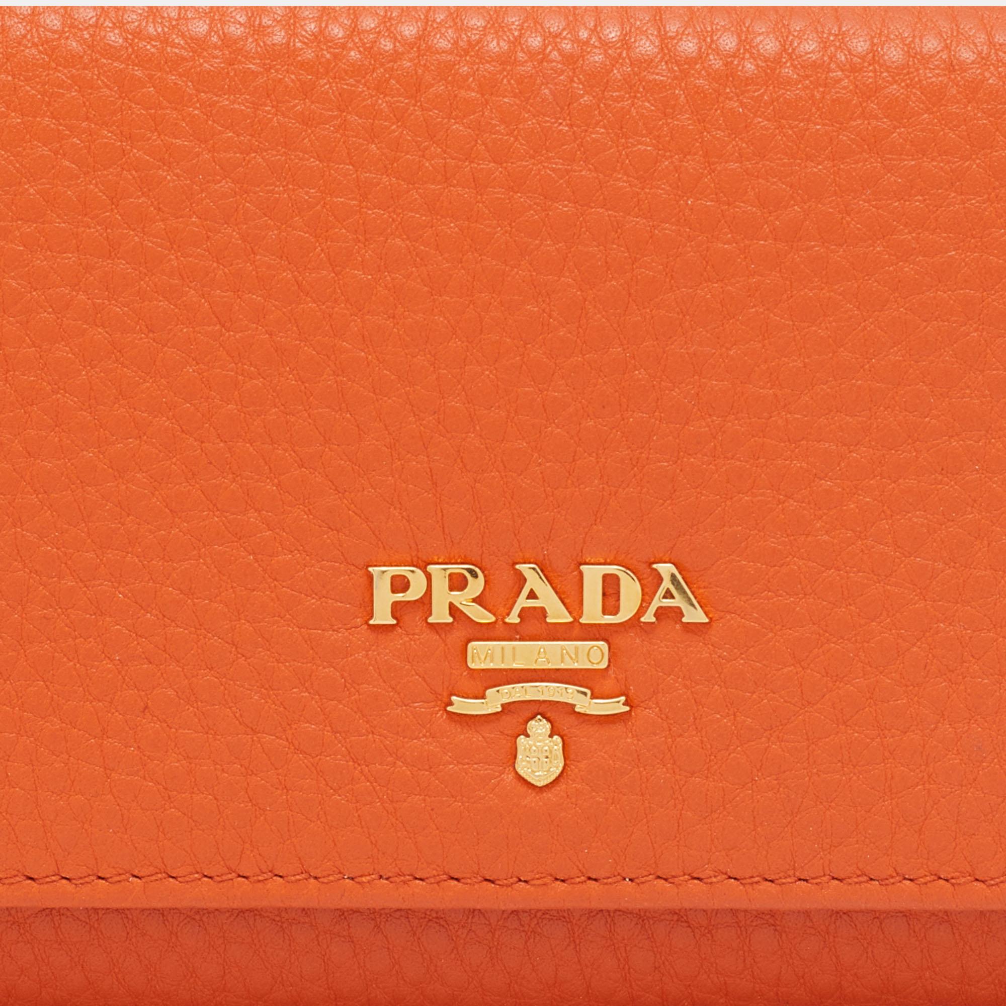 Prada Orange Vitello Daino Leather Flap Continental Wallet 3