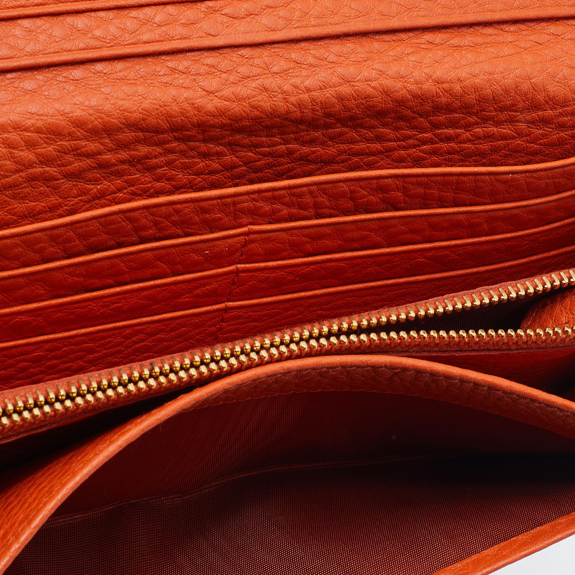 Prada Orange Vitello Daino Leather Flap Continental Wallet 4