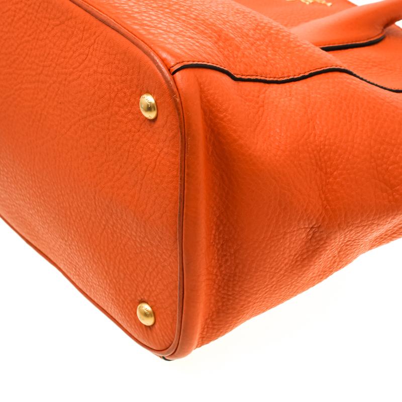 Prada Orange Vitello Daino Leather Shopper Tote 5