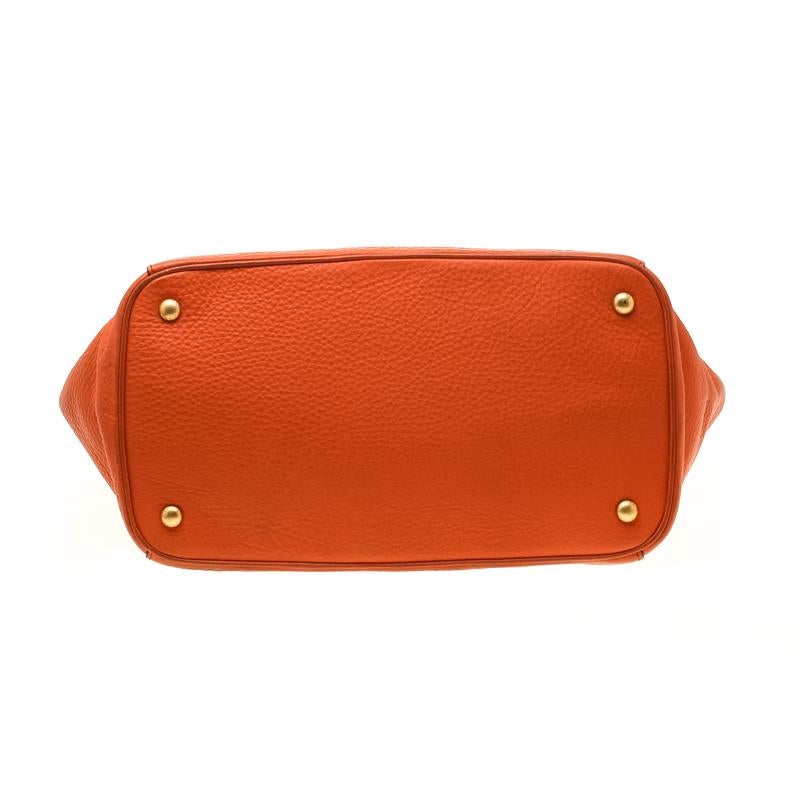 Women's Prada Orange Vitello Daino Leather Shopper Tote