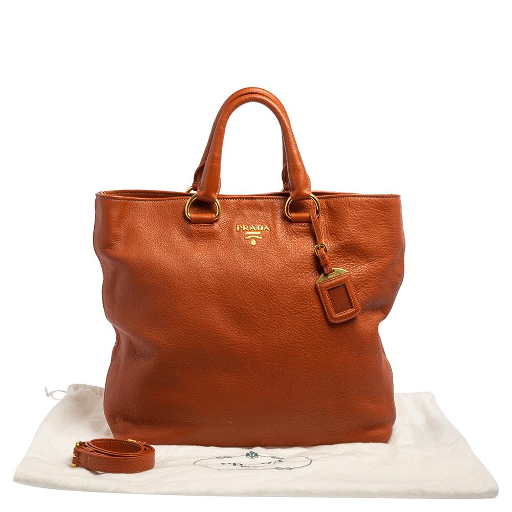 Prada Orange Vitello Daino Leather Shopping Tote 8