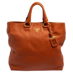 Prada Orange Vitello Daino Leather Shopping Tote