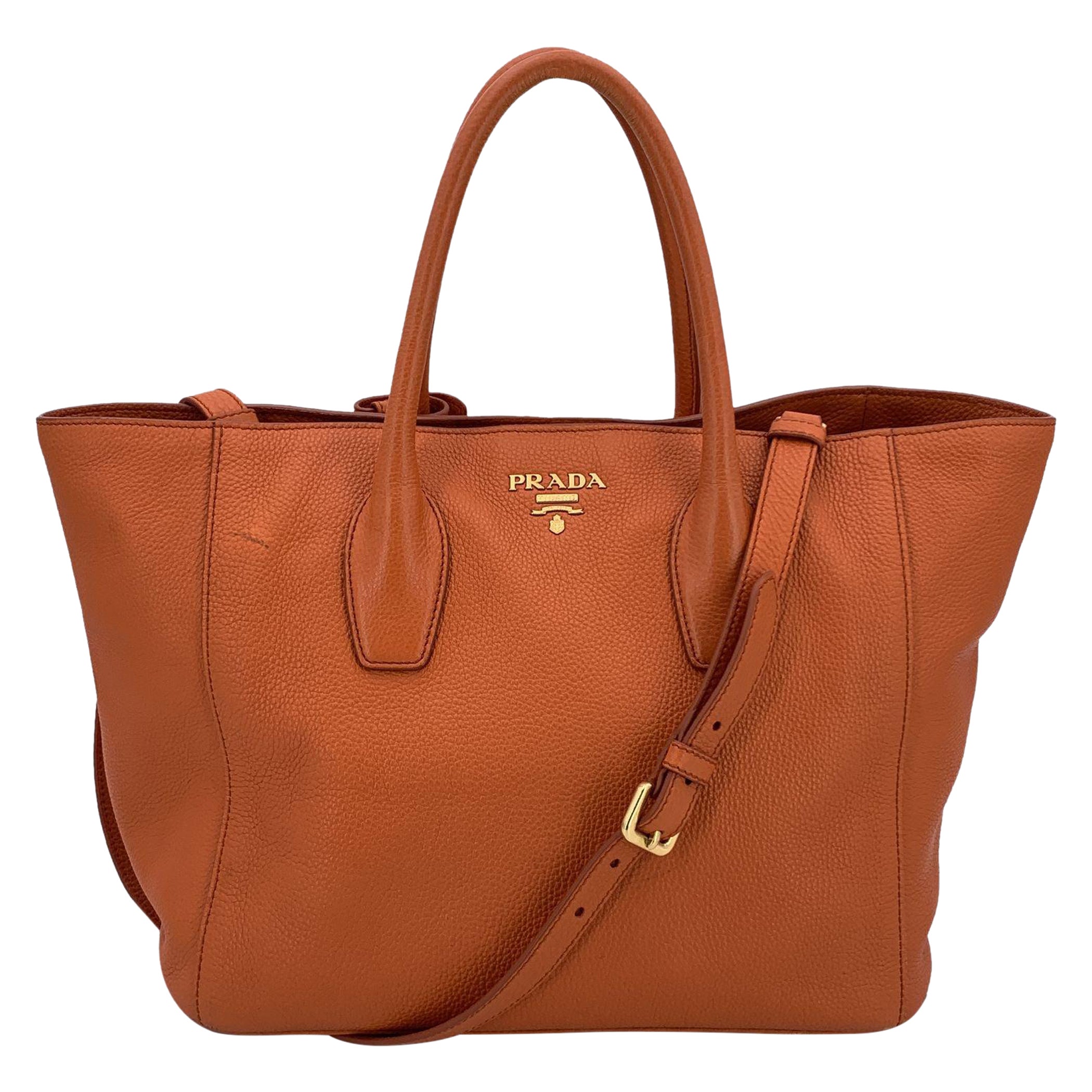 Prada Orange Vitello Daino Leather Tote Shopping Bag with Strap BN2694