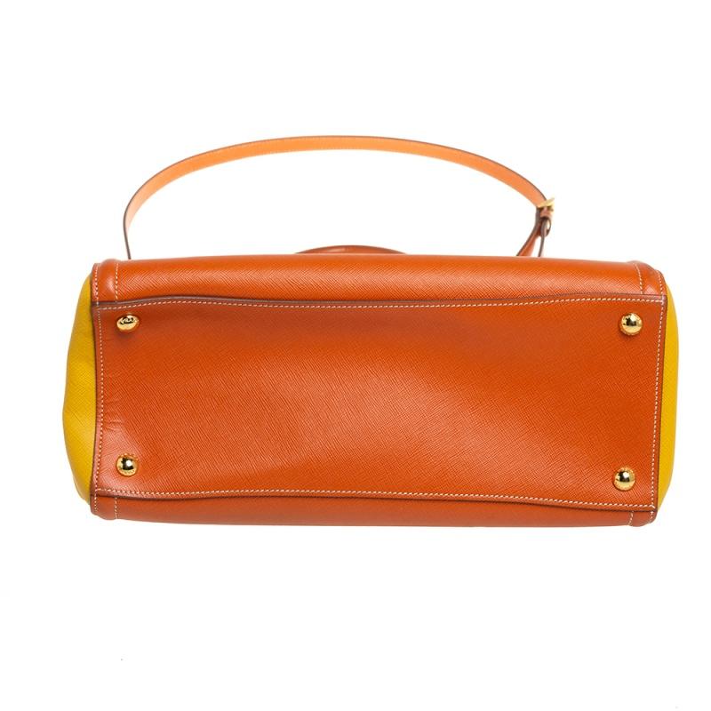 Prada Orange/Yellow Bi Color Saffiano Lux Leather Tote 6