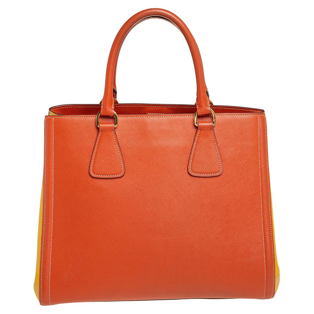 Red Prada Orange/Yellow Bi Color Saffiano Lux Leather Tote