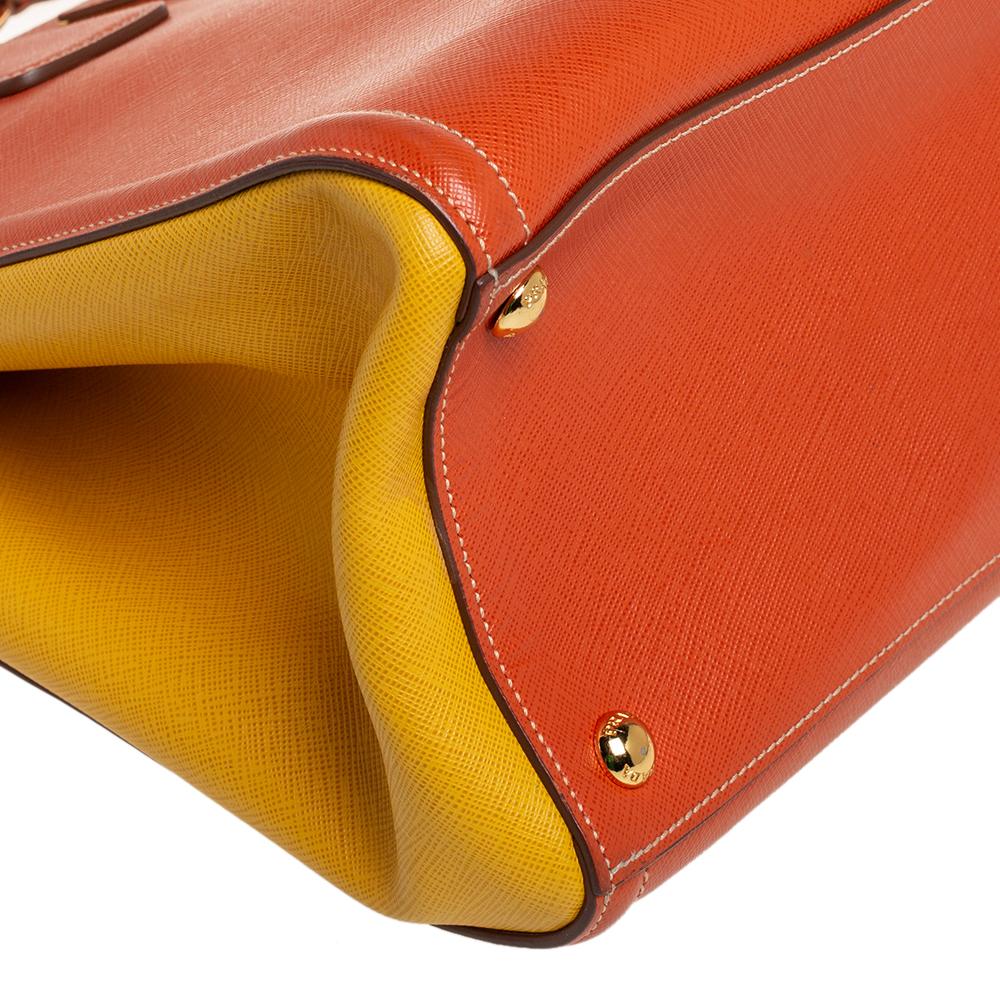 Prada Orange/Yellow Bi Color Saffiano Lux Leather Tote 1