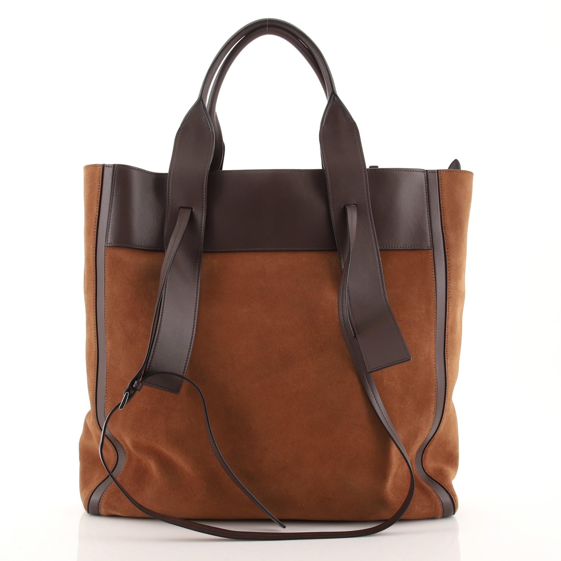 Brown Prada Ouverture Tote Suede and Leather Large
