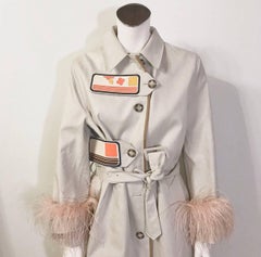 Prada  Overcoat in cotton with Sleeves in Ostrich Fur couture 2017