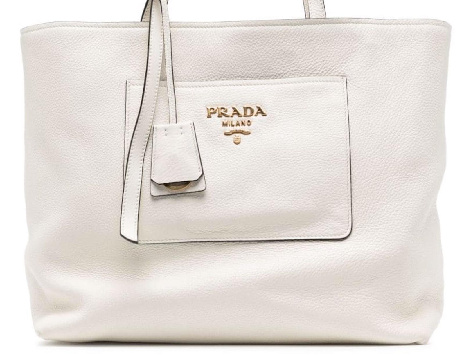 Prada Oxygen Vitello Leather Front Pocket Tote In Good Condition For Sale In London, GB