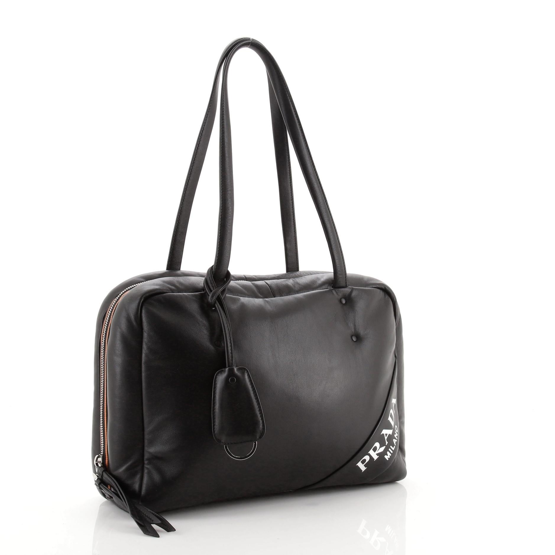 Black Prada Padded Bowler Bag Nappa Leather Medium