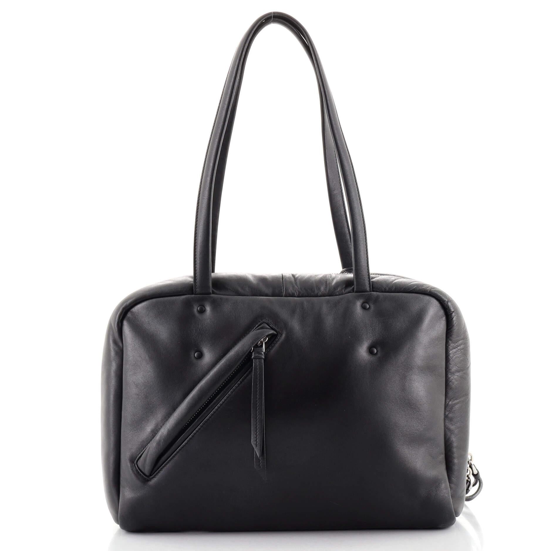 Black Prada Padded Bowler Bag Nappa Leather Medium