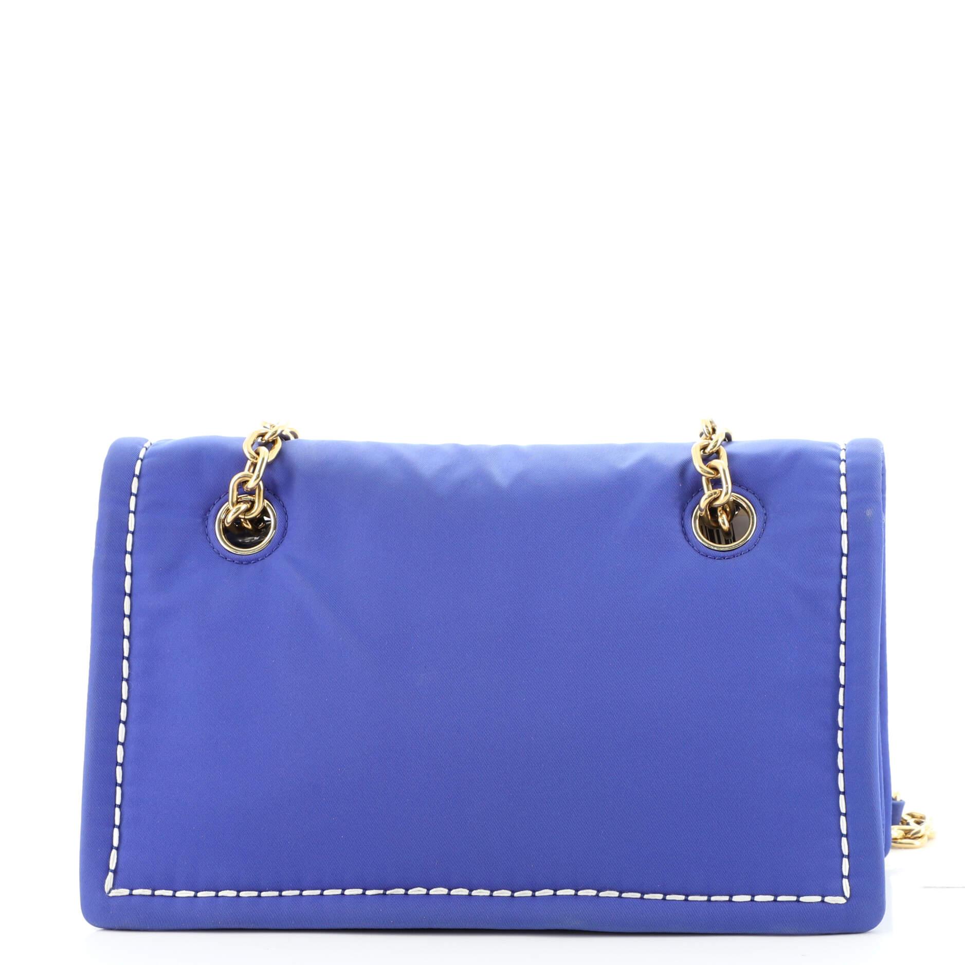 Purple Prada Padded Chain Flap Bag Tessuto Medium