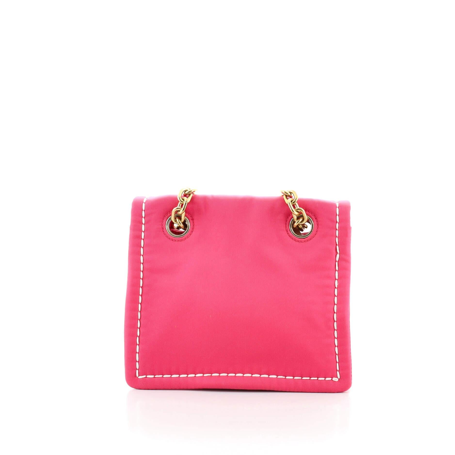 Pink Prada Padded Chain Flap Bag Tessuto Small