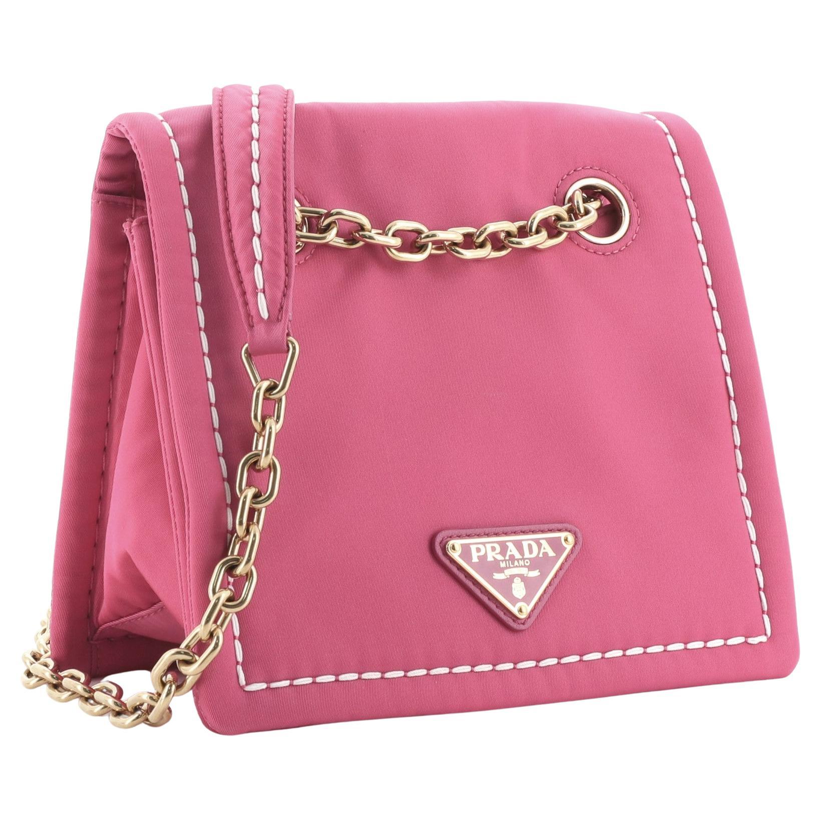 Prada Padded Chain Flap Bag Tessuto Small Pink For Sale at 1stDibs
