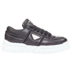PRADA Padded Nappa Leather low top silver triangle logo chunky sneakers UK8.5